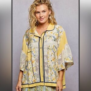 PS13- (PRE ORDER 2/27) POL Floral Patchwork with Lace Accents Button Up Jacket